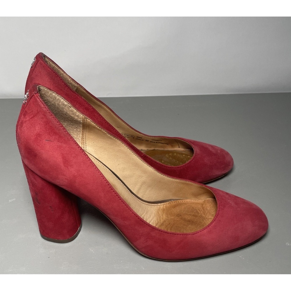 Coach Ophelia Block Heel Pumps Women's 9 B Suede Scarlet Red Shoes
